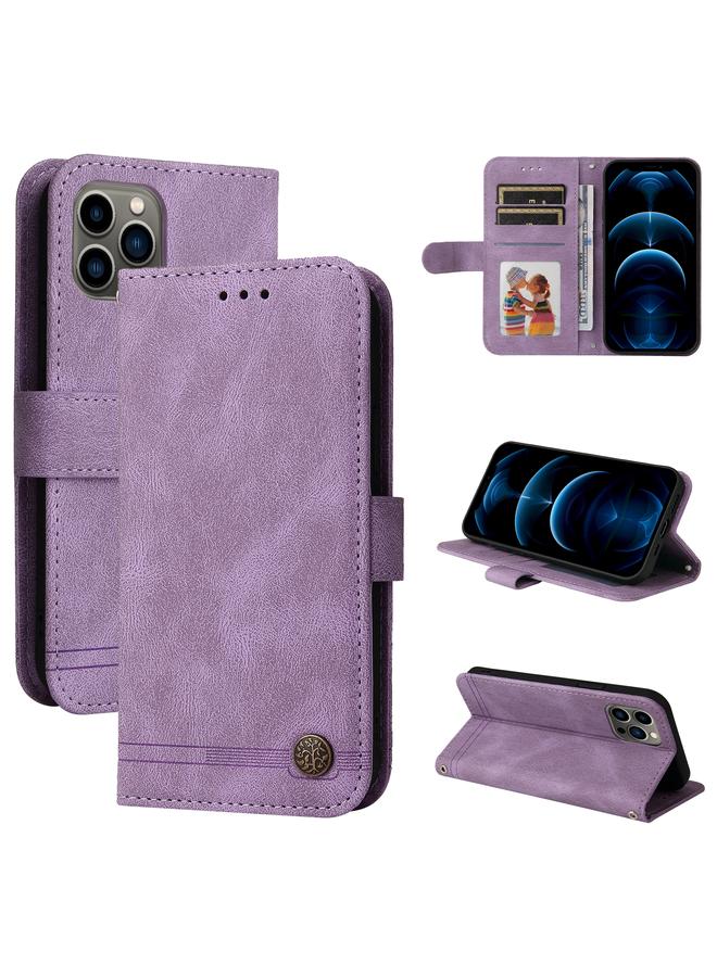 S-TOP Case For iPhone 12 Pro Max Skin Feel Life Tree Metal Button Horizontal Flip Leather Case with Holder & Card Slot & Wallet & Photo Frame & Strap - Image 1