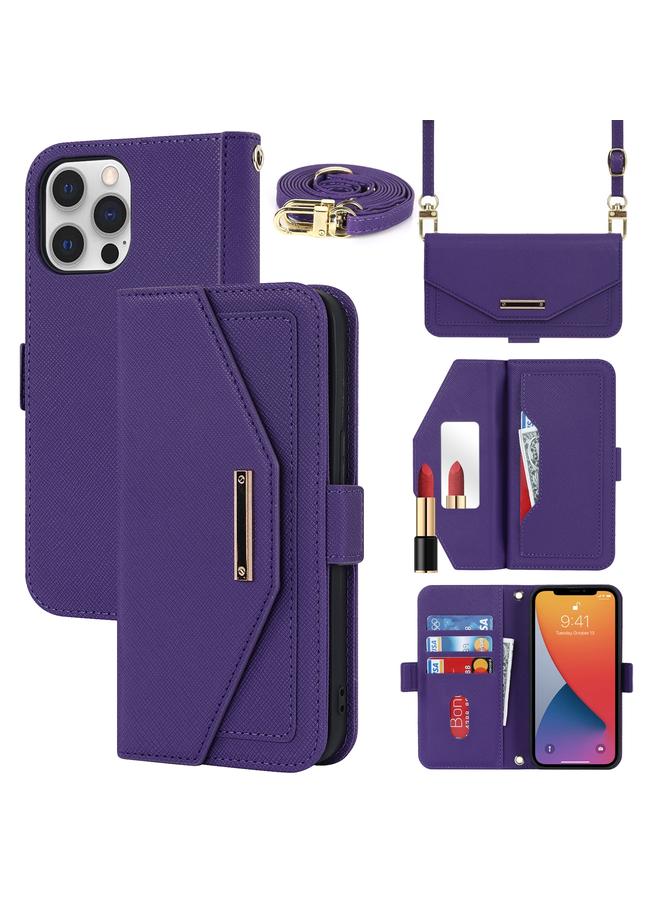 اس-توب جراب هاتف iPhone 12 Pro Max مصنوع من الجلد مع حبل متقاطع - Image 1