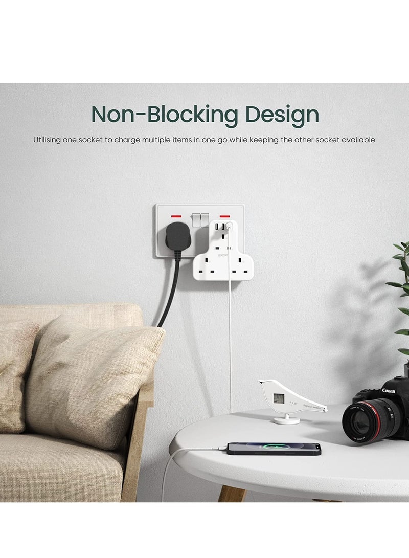 LENCENT USB Plug Extension with 3 USB Ports, 3 Way USB Socket Extension, 6-in-1 USB Outlet Plug Extender for Household Appliances, iPhone, Smartphone... - Image 3