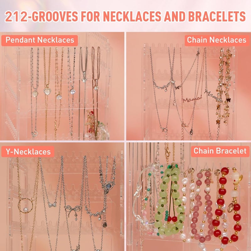 17Dec 360 Rotating Earring Holder Organizer Stand,5 Tiers Acrylic Jewelry Organizers and Storage,Stud Earring Organizers and Storage,212 Holes and 212 Grooves for Earrings Necklaces chain bracelet - Image 4