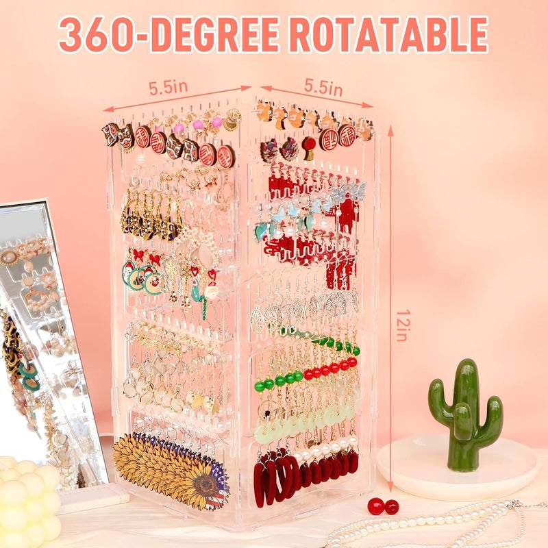 17Dec 360 Rotating Earring Holder Organizer Stand,5 Tiers Acrylic Jewelry Organizers and Storage,Stud Earring Organizers and Storage,212 Holes and 212 Grooves for Earrings Necklaces chain bracelet - Image 2
