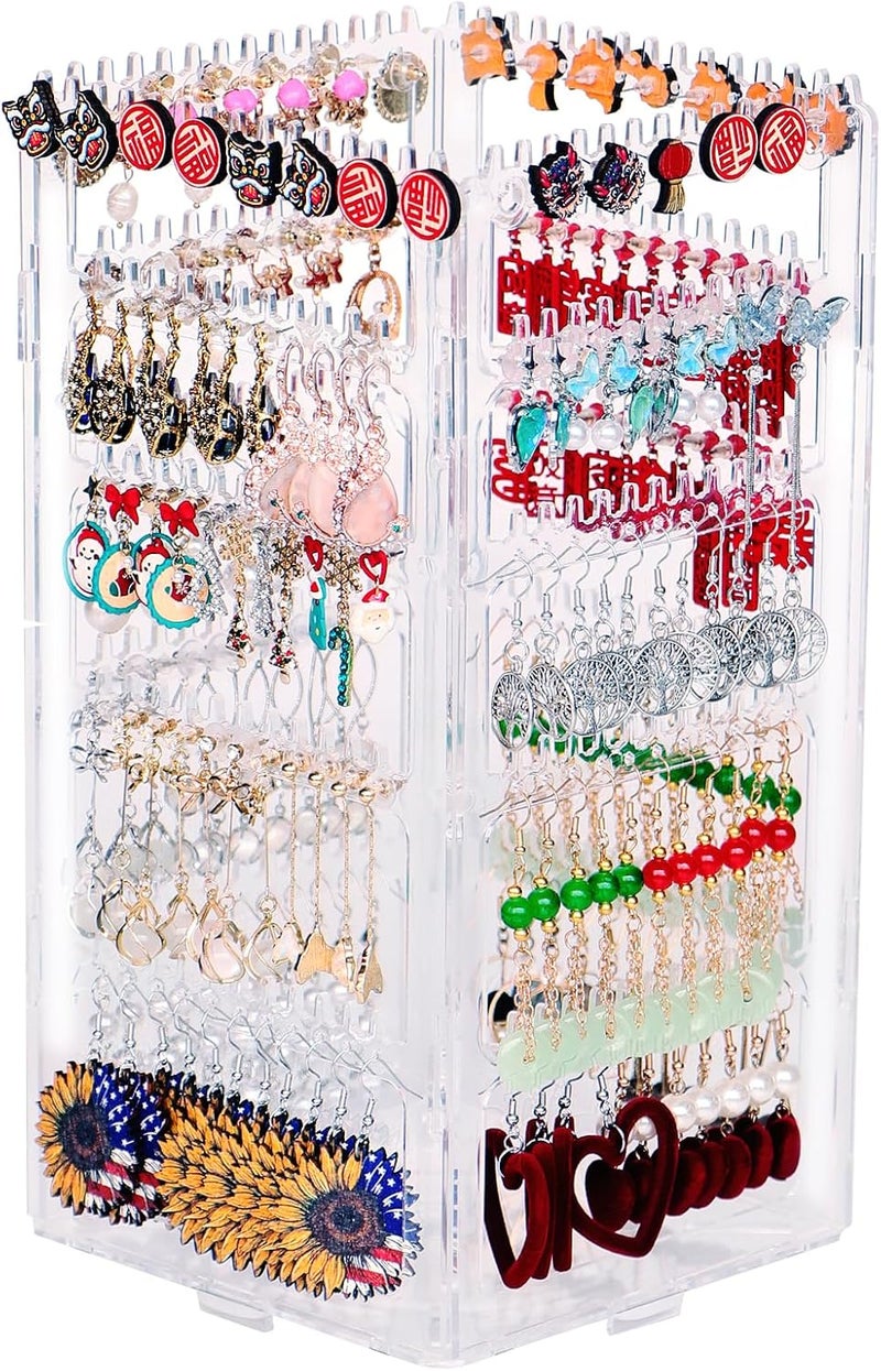 17Dec 360 Rotating Earring Holder Organizer Stand,5 Tiers Acrylic Jewelry Organizers and Storage,Stud Earring Organizers and Storage,212 Holes and 212 Grooves for Earrings Necklaces chain bracelet - Image 1