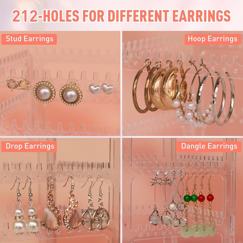 17Dec 360 Rotating Earring Holder Organizer Stand,5 Tiers Acrylic Jewelry Organizers and Storage,Stud Earring Organizers and Storage,212 Holes and 212 Grooves for Earrings Necklaces chain bracelet - Image 3