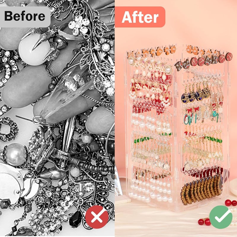 17Dec 360 Rotating Earring Holder Organizer Stand,5 Tiers Acrylic Jewelry Organizers and Storage,Stud Earring Organizers and Storage,212 Holes and 212 Grooves for Earrings Necklaces chain bracelet - Image 5