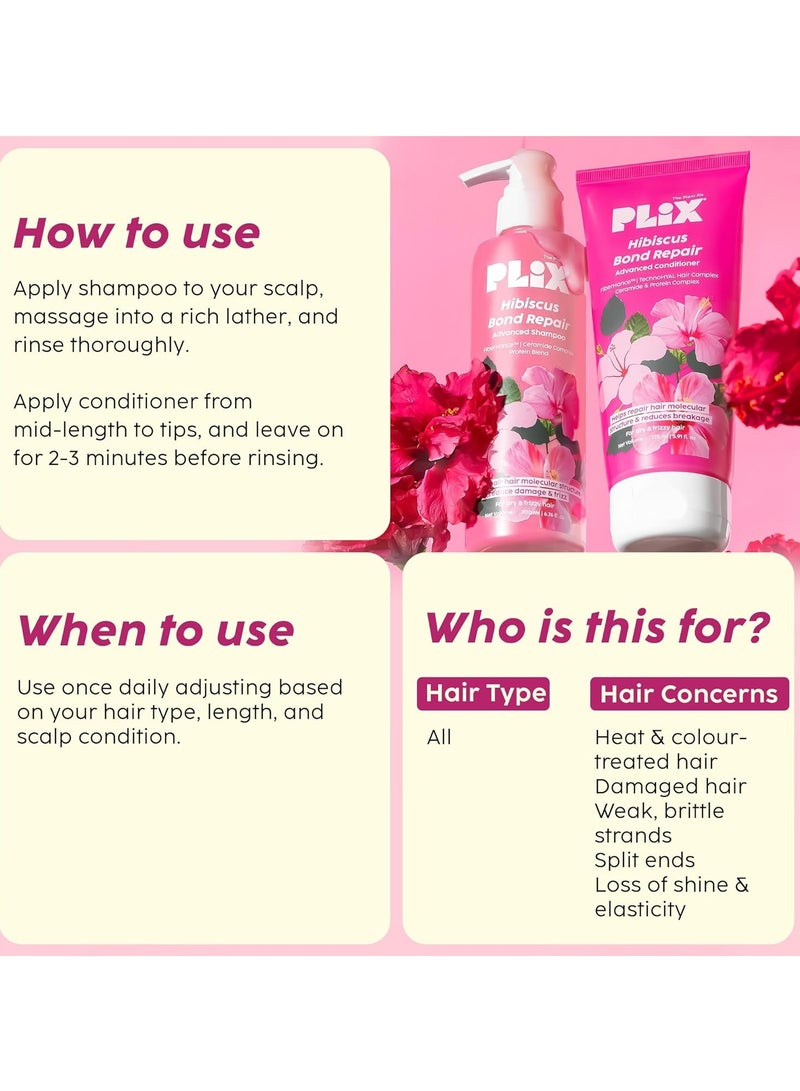 PLIX THE PLANT FIX Hibiscus Bond Repair Shampoo (200ml) + Conditioner (175ml) Repairs Molecular Structure & Reduces Breakage FiberHance & TechnoHYAL Hair Complex - Image 4