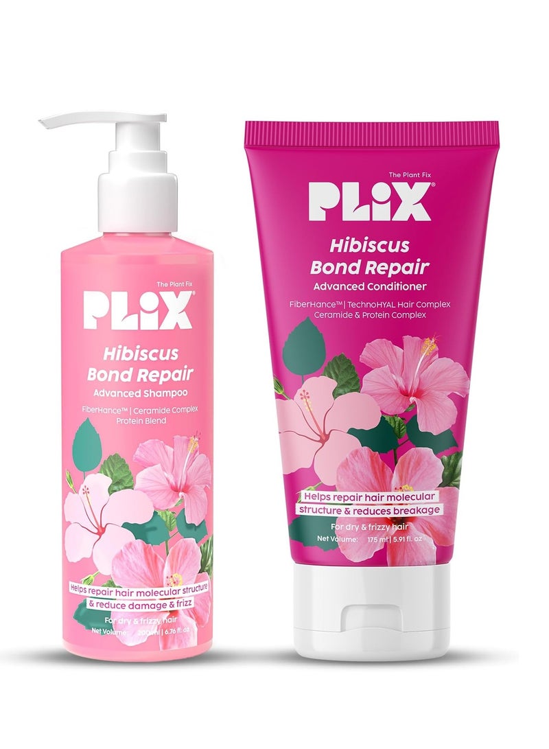 PLIX THE PLANT FIX Hibiscus Bond Repair Shampoo (200ml) + Conditioner (175ml) Repairs Molecular Structure & Reduces Breakage FiberHance & TechnoHYAL Hair Complex - Image 1