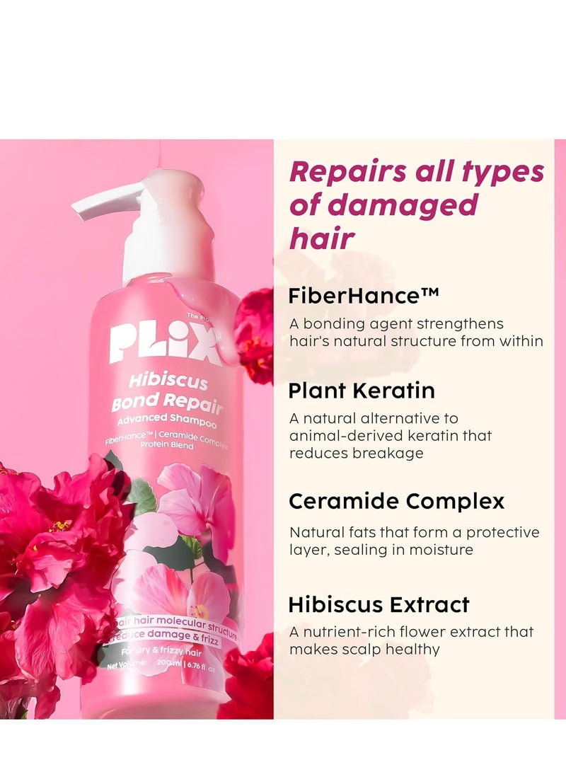 PLIX THE PLANT FIX Hibiscus Bond Repair Shampoo (200ml) + Conditioner (175ml) Repairs Molecular Structure & Reduces Breakage FiberHance & TechnoHYAL Hair Complex - Image 2