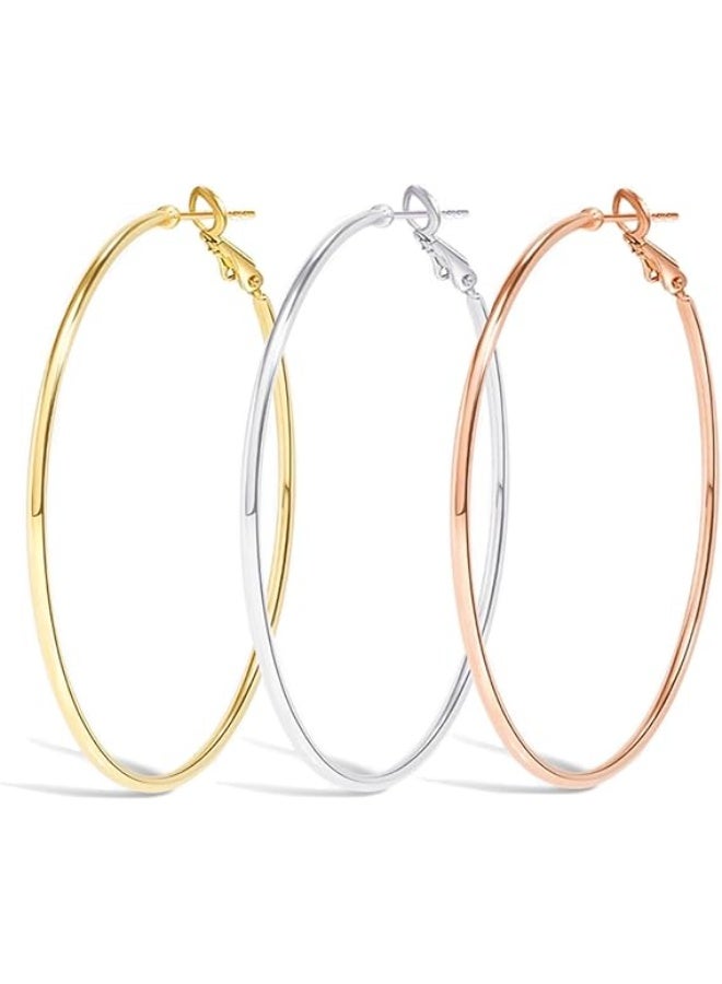 Big Gold Hoop Earrings for Women Girls,Dainty 14k Gold Hypoallergenic Rose Gold Silver Hoop Earrings with 925 Sterling Silver Post,Stainless Steel Large Hoop Earrings - Image 1