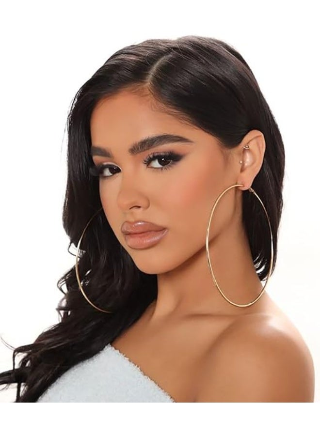 Big Gold Hoop Earrings for Women Girls,Dainty 14k Gold Hypoallergenic Rose Gold Silver Hoop Earrings with 925 Sterling Silver Post,Stainless Steel Large Hoop Earrings - Image 2