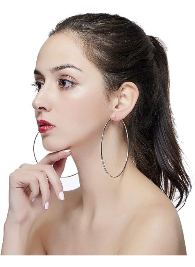 Big Gold Hoop Earrings for Women Girls,Dainty 14k Gold Hypoallergenic Rose Gold Silver Hoop Earrings with 925 Sterling Silver Post,Stainless Steel Large Hoop Earrings - Image 3