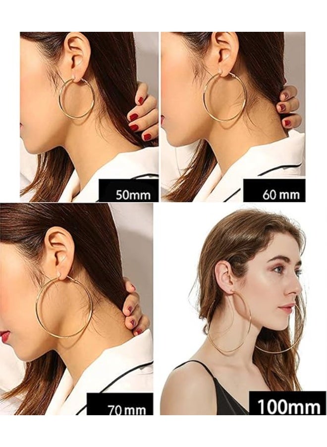 Big Gold Hoop Earrings for Women Girls,Dainty 14k Gold Hypoallergenic Rose Gold Silver Hoop Earrings with 925 Sterling Silver Post,Stainless Steel Large Hoop Earrings - Image 4