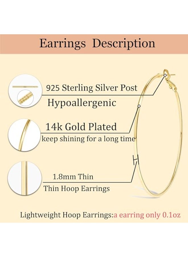 Big Gold Hoop Earrings for Women Girls,Dainty 14k Gold Hypoallergenic Rose Gold Silver Hoop Earrings with 925 Sterling Silver Post,Stainless Steel Large Hoop Earrings - Image 5