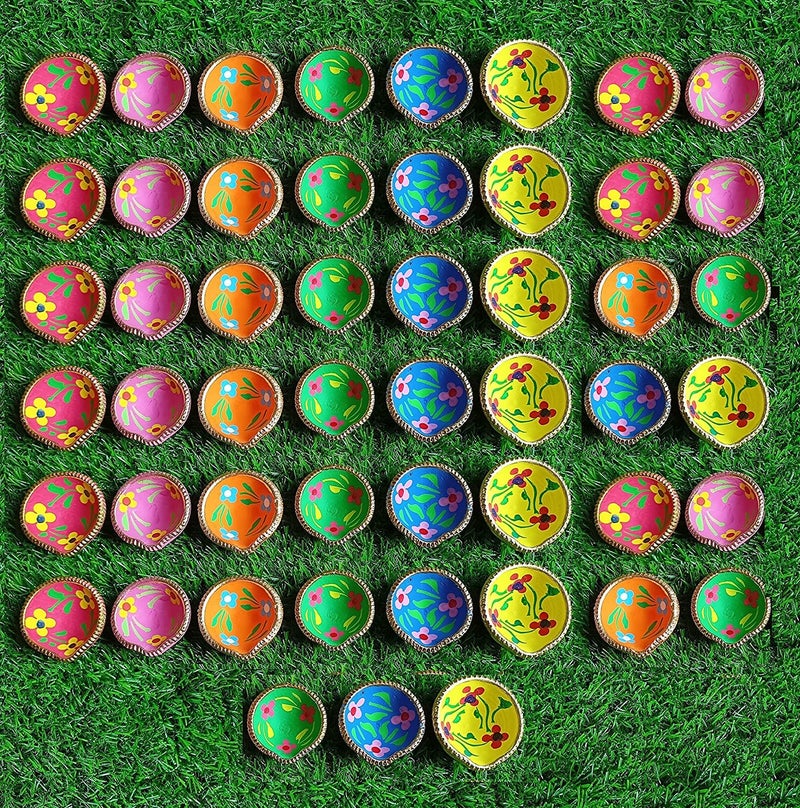 SHRIYAM CRAFTS Colourful Handmade Diyas for Diwali Hand Painted Decorative Clay Mitti Diya Deepak Multicolor Pack of 51 - Image 1