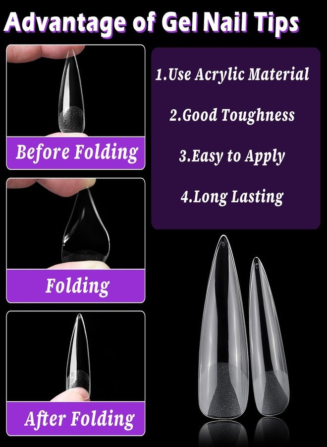 LuckForever 240pc Long Stiletto Fake Nails Tips Clear Press on Nails Long Stiletto Nail Tip Full Cover Soft Gel Nail Tips False Nail Pointy Artificial Fingernails for Gel/Acrylic Nail Extension - Image 2