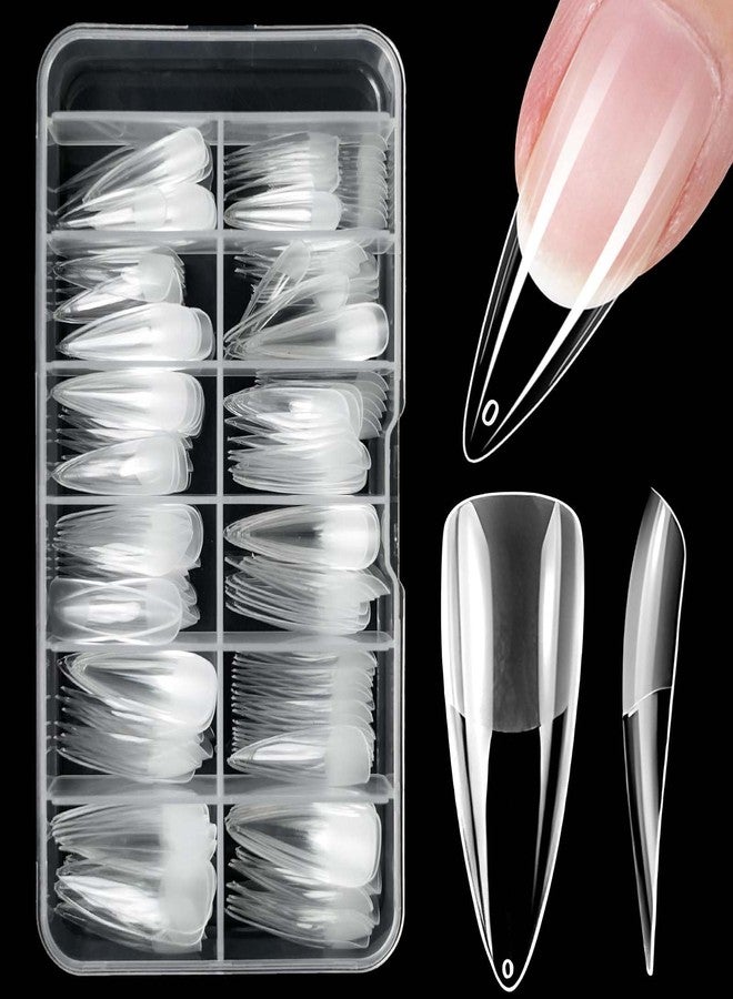 LuckForever 240pc Long Stiletto Fake Nails Tips Clear Press on Nails Long Stiletto Nail Tip Full Cover Soft Gel Nail Tips False Nail Pointy Artificial Fingernails for Gel/Acrylic Nail Extension - Image 1