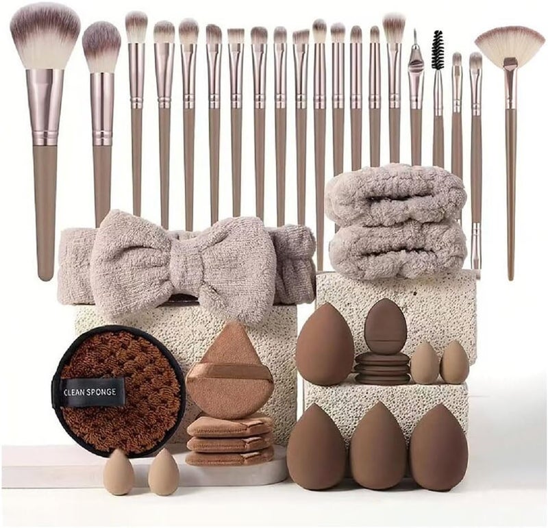Goodern 40PCS Makeup Brushes Set with Sponges and Accessories - Brown - Image 1