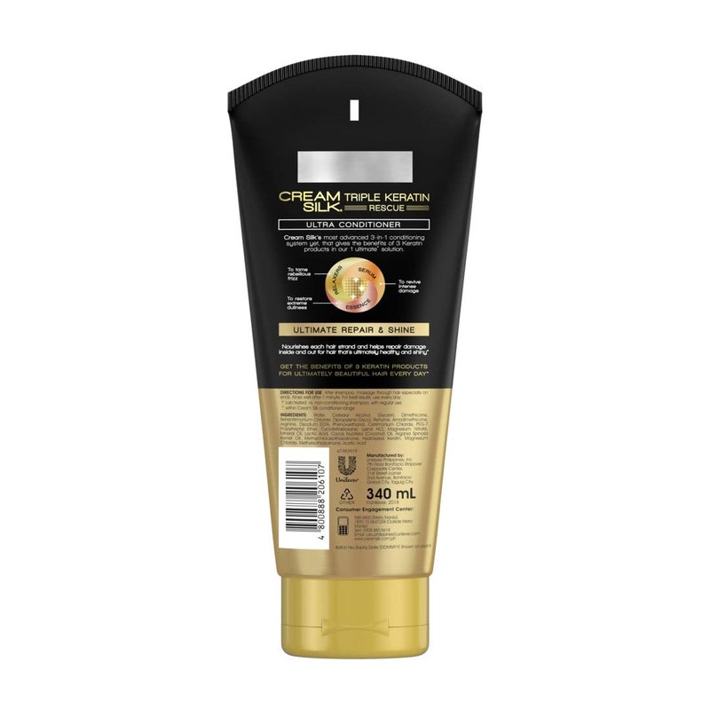 Cream Silk Triple Keratin Rescue Ultimate Repair & Shine Conditioner, 340mL, Unisex