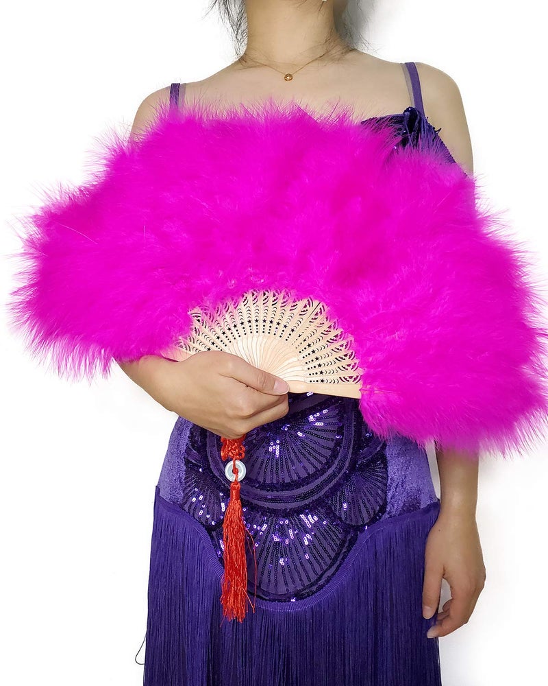 Happy Feather Handheld Marabou Feather Fan 1920s Vintage Style Flapper Hand Fan for Costume Party and DancingFuchsia