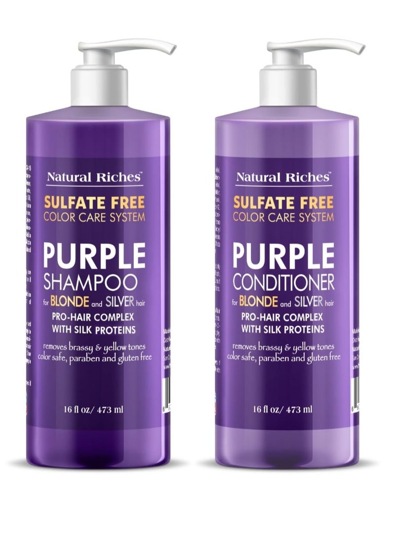 Natural Riches Natural Riches Purple Shampoo and Conditioner Set Sulfate Free Salon Grade for Silver Blonde Platinum Hair. Removes Yellow & Brass tones. Grey Highlighted Hair 16x2 fl oz  - Image 1