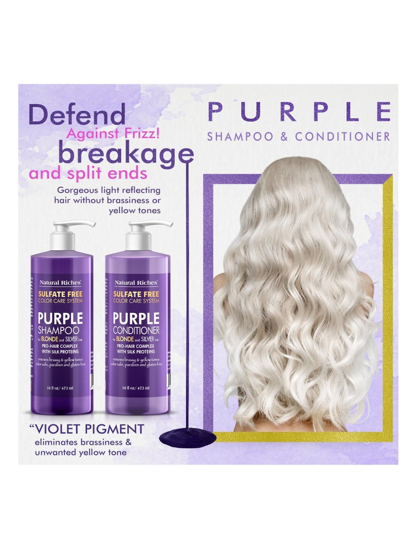 Natural Riches Natural Riches Purple Shampoo and Conditioner Set Sulfate Free Salon Grade for Silver Blonde Platinum Hair. Removes Yellow & Brass tones. Grey Highlighted Hair 16x2 fl oz  - Image 2