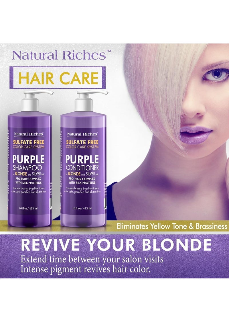Natural Riches Natural Riches Purple Shampoo and Conditioner Set Sulfate Free Salon Grade for Silver Blonde Platinum Hair. Removes Yellow & Brass tones. Grey Highlighted Hair 16x2 fl oz  - Image 3