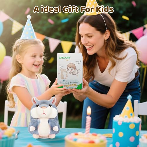 SANJOIN Kids Toddler Toys for Ages 24 Easter Basket Stuffers Talking Hamster Repeats What You SayKids Easter Gifts Interactive Plush Toy for Boys Girls for 2 3 4 5 6 Year Old Birthday GiftGray - Image 5