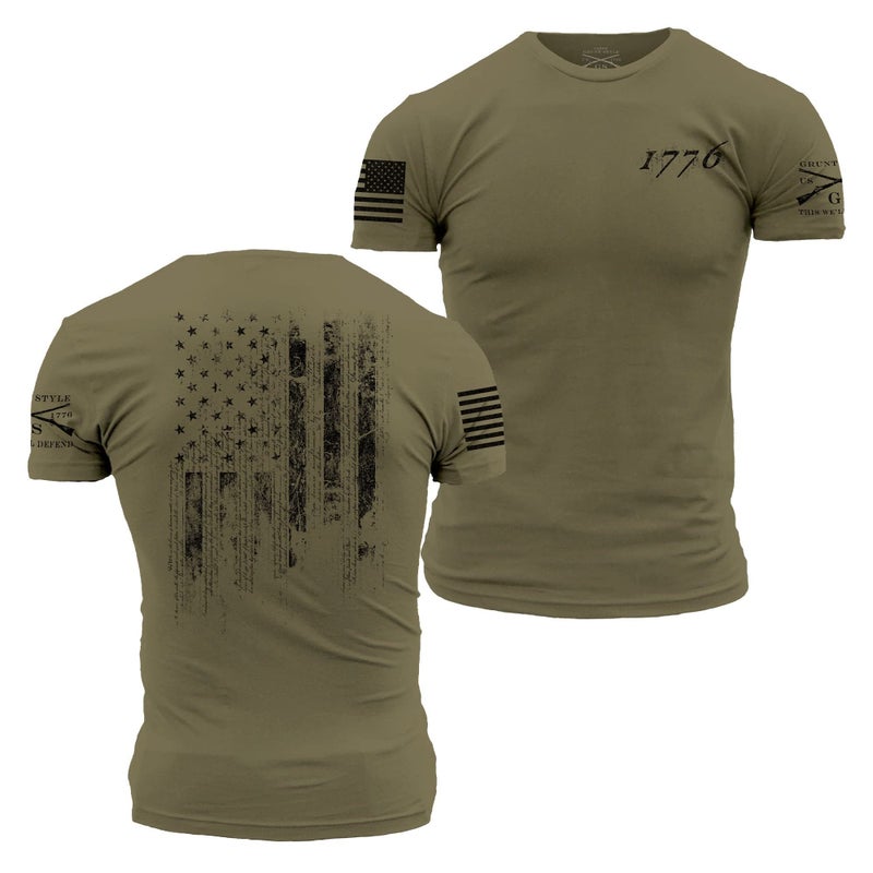 Grunt Style 1776 Flag Men's T-Shirt (Military Green, XLarge) - Image 1