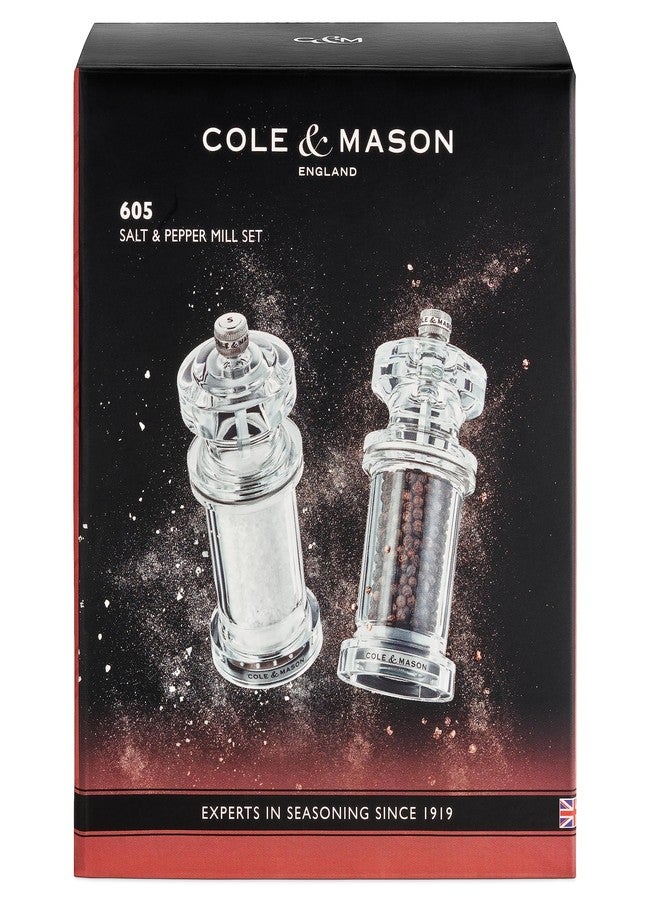 Cole & Mason 605 Refillable Spice Mill - Kitchen & Home Accessory - Salt & Pepper Grinder Set - Salt & Peppercorn Included - Acrylic - New Salt & Pepper Set 5.5" - Image 2