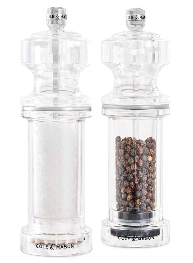 Cole & Mason 605 Refillable Spice Mill - Kitchen & Home Accessory - Salt & Pepper Grinder Set - Salt & Peppercorn Included - Acrylic - New Salt & Pepper Set 5.5" - Image 1