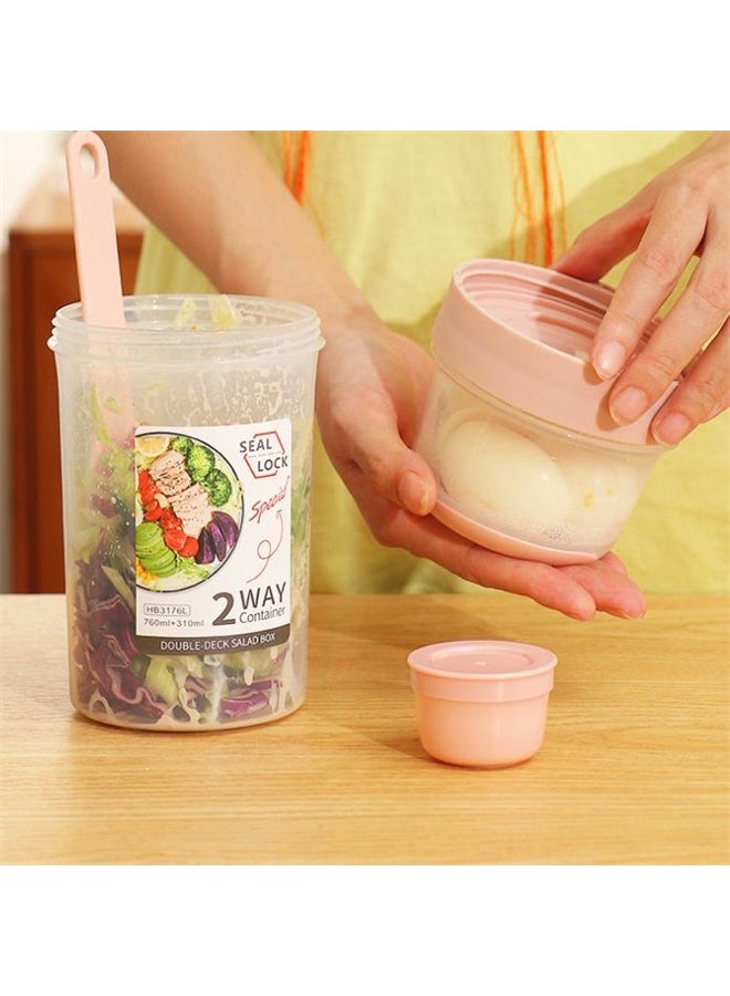 هومستر أكواب الزبادي على الطريق مع ملعقة، كأس سلطة مزدوجة الطبقة، مع غطاء الشوكة مربع الغمر، حاوية الختم الجيد المحمولة، الوردي ﻿ - Image 4