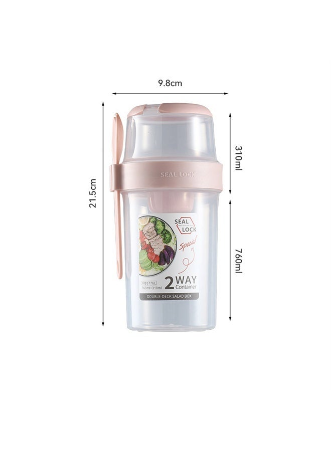 هومستر أكواب الزبادي على الطريق مع ملعقة، كأس سلطة مزدوجة الطبقة، مع غطاء الشوكة مربع الغمر، حاوية الختم الجيد المحمولة، الوردي ﻿ - Image 5