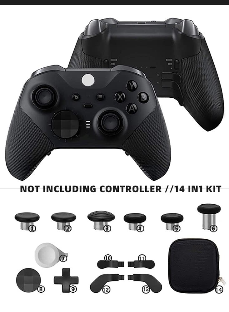 14IN1 Metal Alloy Thumbsticks Trigger D-Pads on Set for XBOX One Elite Series 2 ( model 1797 ) Controller - Black - Image 1