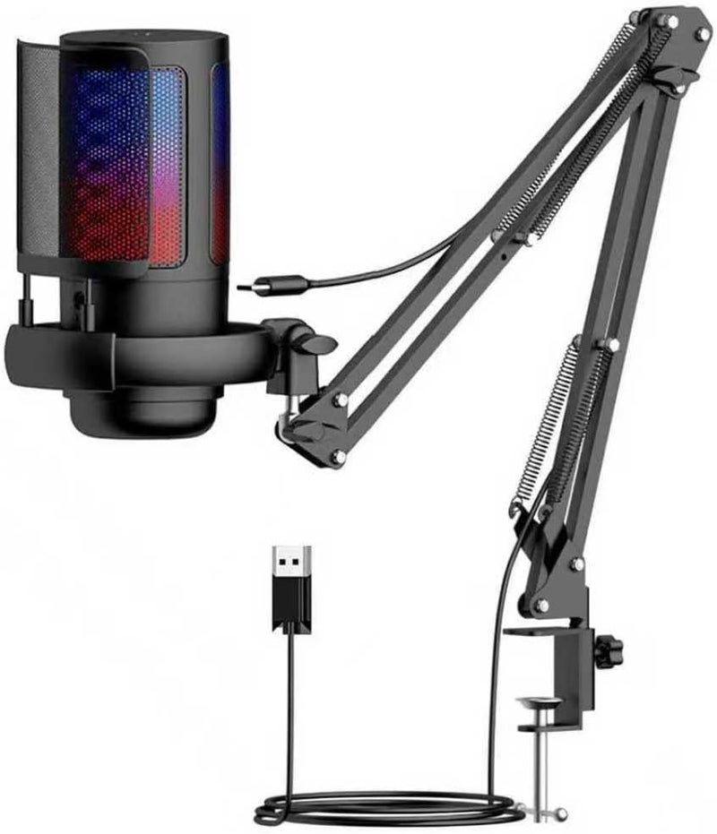 Gaming Microphone USB PC Mic for Podcasts and Streaming with RGB Lighting and Pop Filter - Image 1