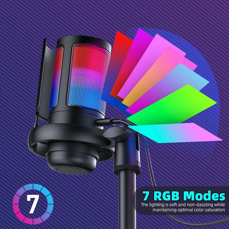 Gaming Microphone USB PC Mic for Podcasts and Streaming with RGB Lighting and Pop Filter - Image 4