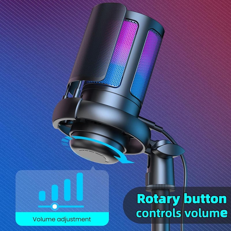 Gaming Microphone USB PC Mic for Podcasts and Streaming with RGB Lighting and Pop Filter - Image 2
