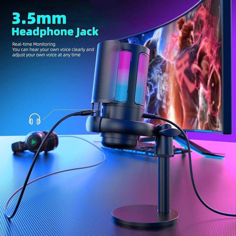 Gaming Microphone USB PC Mic for Podcasts and Streaming with RGB Lighting and Pop Filter - Image 5