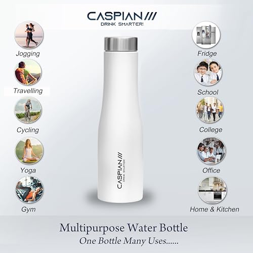 CASPIAN /// Aqua Stainless Steel Water Bottle (White, 1 Litre)| Leak Proof Thunder for Fridge Home Office Travel School Kids Boys Girls Adults Sports Gym Yoga - Image 5