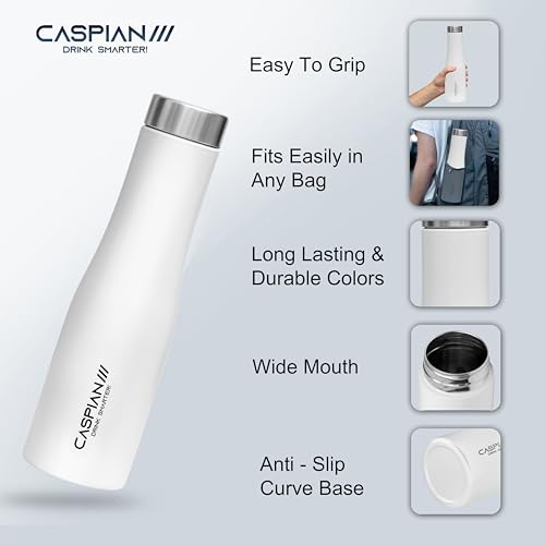 CASPIAN /// Aqua Stainless Steel Water Bottle (White, 1 Litre)| Leak Proof Thunder for Fridge Home Office Travel School Kids Boys Girls Adults Sports Gym Yoga - Image 3