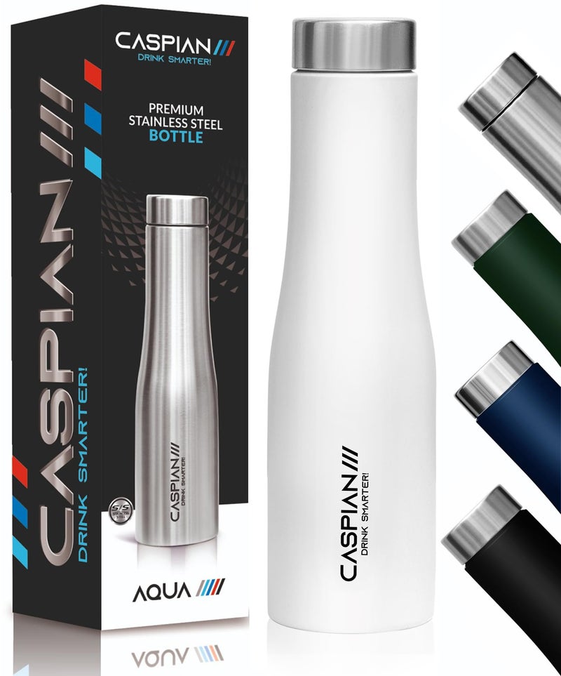 CASPIAN /// Aqua Stainless Steel Water Bottle (White, 1 Litre)| Leak Proof Thunder for Fridge Home Office Travel School Kids Boys Girls Adults Sports Gym Yoga - Image 2