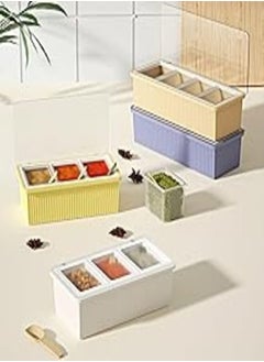 Generic 3 Grid Striped Seasoning Box Household Spice Jar With 3 Teaspoon Large Rectangle Seasoning Salt - Multicolor 