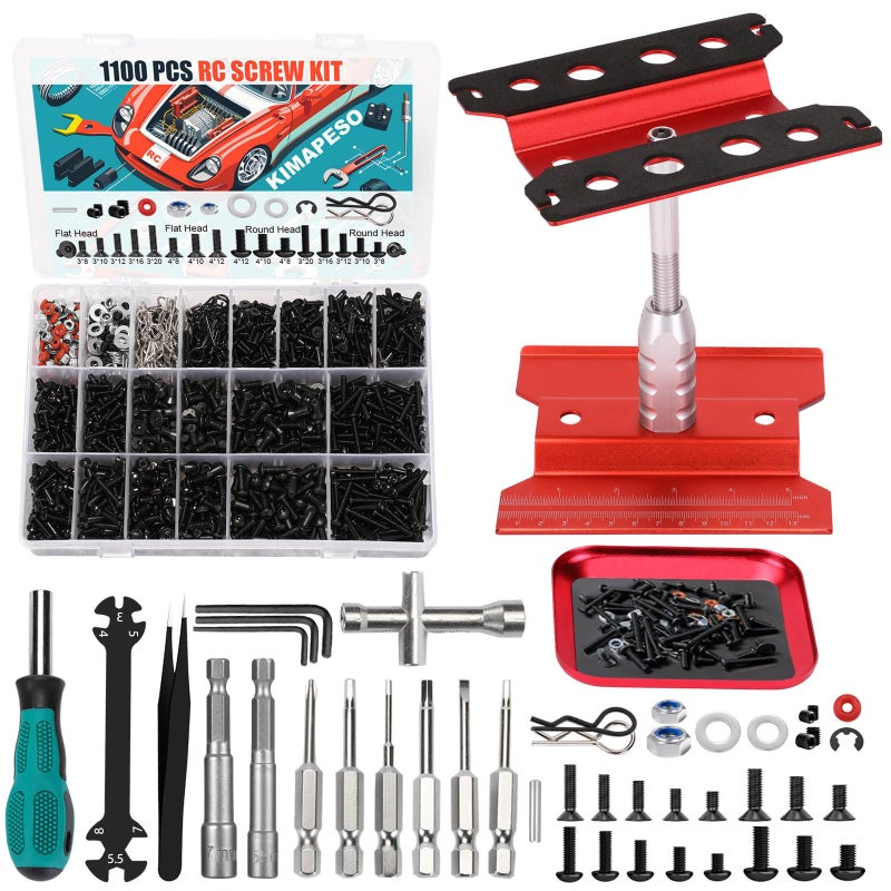 Kimapeso RC Car Repair Work Stand 1100pcs RC Screw Kit and Vehicle Scale Accessories for Traxxas Axial Redcat Arrma HPI HSP SCX10 RC4WD 18 110 112 116 Scale RC Crawler Truck Buggy Car - Image 3