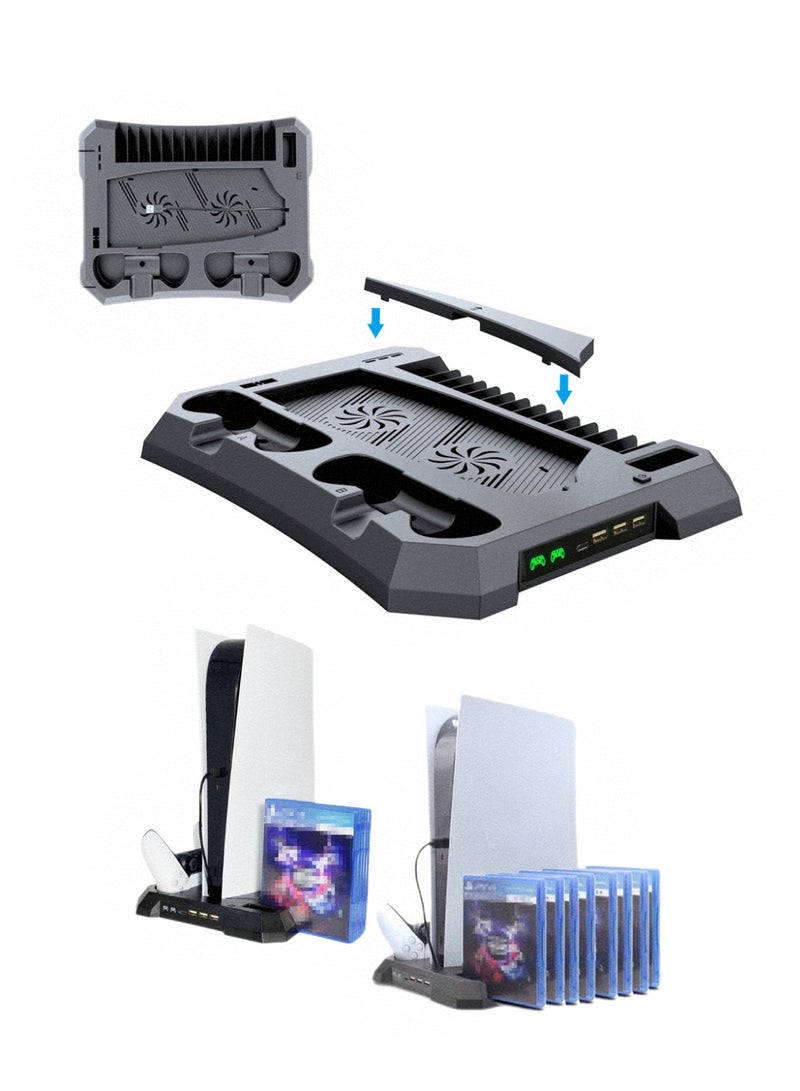 TNGames Multi-Functional Cooling & Charging Stand for P5/PS5/PS5 Slim (Disc/Digital Edition) - Dual Turbo Fans + Dual Magnetic Fast Charging + 15 Game Disc Storage + USB Hub - Premium Gaming Accessory Set - Image 1