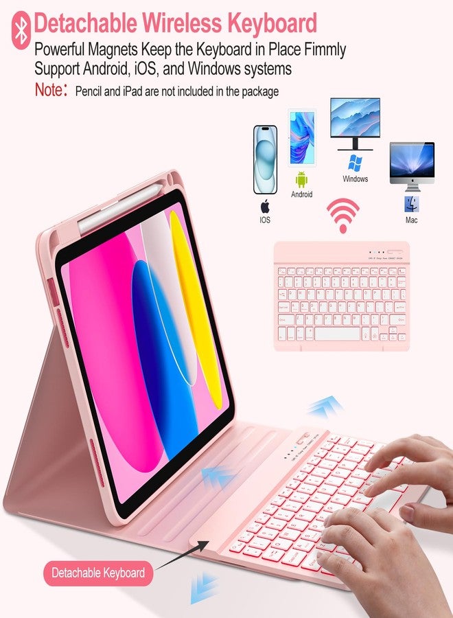 COO iPad 10th Generation Case with Keyboard (10.9 inch, 2022), Case for iPad 10th Generation with Detachable Wireless Bluetooth Keyboard, Folio Stand Case for iPad 10th Gen with Pencil Holder (Pink) - Image 5