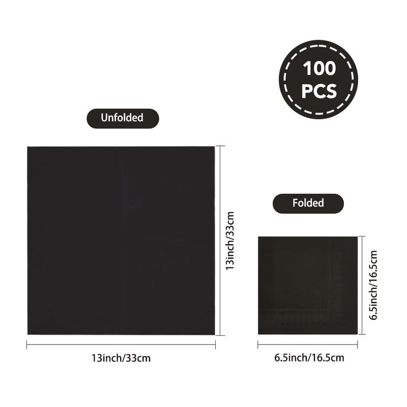 Ottin Solid Black Paper Dinner Napkins 6.5'' Disposable Luncheon Napkins 50 Count for Birthday Wedding Party Everyday Lunch Dinner Event Memorial Day Juneteenth - Image 1