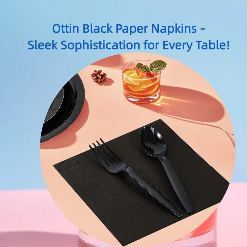 Ottin Solid Black Paper Dinner Napkins 6.5'' Disposable Luncheon Napkins 50 Count for Birthday Wedding Party Everyday Lunch Dinner Event Memorial Day Juneteenth - Image 3