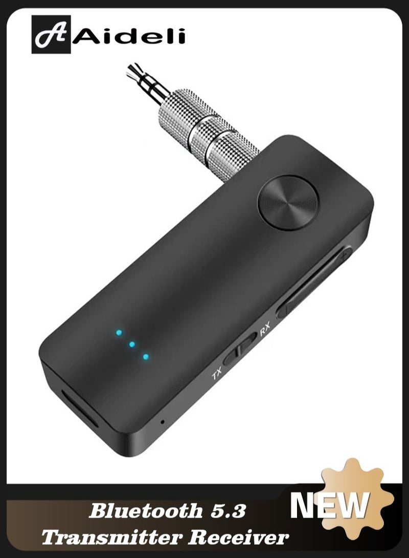 أديلي جهاز استقبال جهاز إرسال بلوتوث 5.3 للتلفزيون إلى سماعة رأس BT، زمن انتقال منخفض، محول بلوتوث 3.5 ملم بلوتوث للسيارة بتقنية البلوتوث، جهاز استقبال صوت لاسلكي صغير للتلفزيون/ الكمبيوتر الشخصي، ستيريو منزلي للسيارة، طائرة، قارب، صالة ألعاب رياضية - Image 1