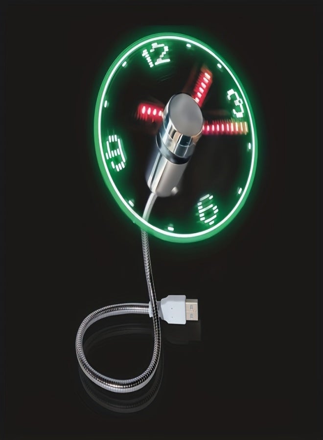 1ps, USB Clock Fan Portable With LED time display - Mini Flexible Cooling Fan with Switch - Perfect for Desktop, Laptop, Tablet - Convenient and Energy-Efficient - Image 1