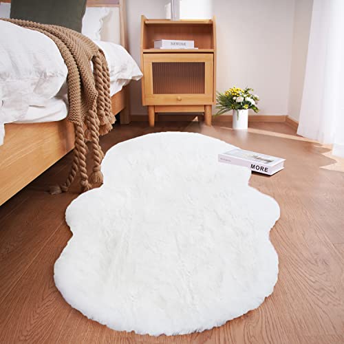 Ghouse Soft Faux Sheepskin Fur Rug 2x4 White Fluffy Bedside Rugs Plush Rug Shag Nursery Carpet Area Rugs for Living Room Bedroom Playing Room Decor - Image 1