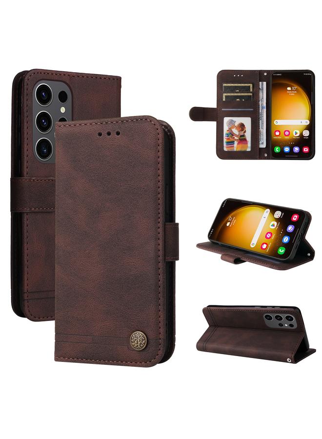 S-TOP Case For Samsung Galaxy S24 Ultra Skin Feel Life Tree Metal Button Leather Phone Case - Image 1