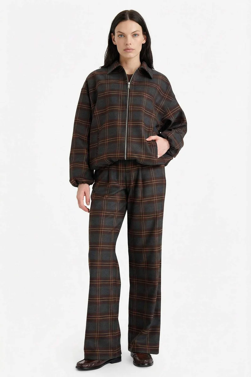 ديفاكتو Wide Leg Regular Hem Double Pocket Printed Trousers